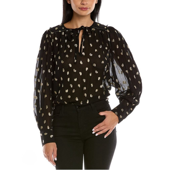 Derek Lam 10 Crosby Tops - DEREK LAM 10 Crosby Ellie Black Gold Polka Dot Blouse Size 14